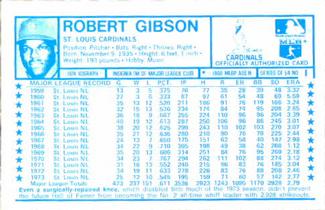 1974 Kellogg's 3-D Super Stars #1 Bob Gibson  Back