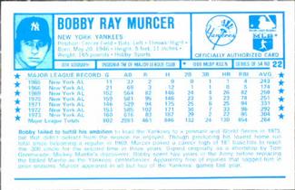 1974 Kellogg's 3-D Super Stars #22 Bobby Murcer  Back