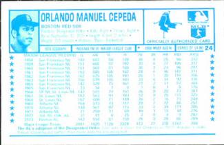1974 Kellogg's 3-D Super Stars #24 Orlando Cepeda  Back