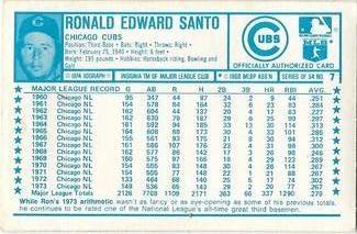 1974 Kellogg's 3-D Super Stars #7 Ron Santo  Back