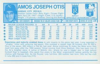1974 Kellogg's 3-D Super Stars #17 Amos Otis  Back