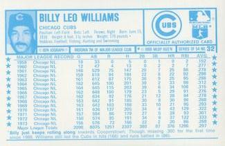 1974 Kellogg's 3-D Super Stars #32 Billy Williams  Back