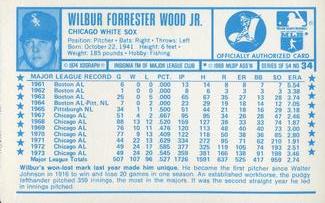 1974 Kellogg's 3-D Super Stars #34 Wilbur Wood  Back