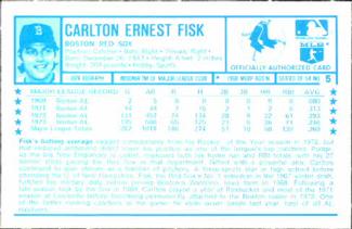 1974 Kellogg's 3-D Super Stars #5 Carlton Fisk  Back
