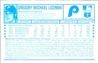 1974 Kellogg's 3-D Super Stars #9 Greg Luzinski  Back