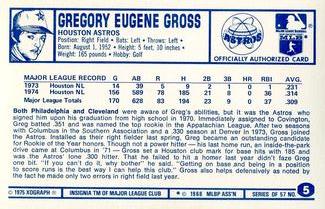 1975 Kellogg's 3-D Super Stars #5 Greg Gross  Back