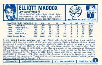 1975 Kellogg's 3-D Super Stars #9 Elliott Maddox  Back