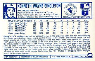 1975 Kellogg's 3-D Super Stars #40 Ken Singleton  Back