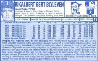 1976 Kellogg's 3-D Super Stars #11 Bert Blyleven Back