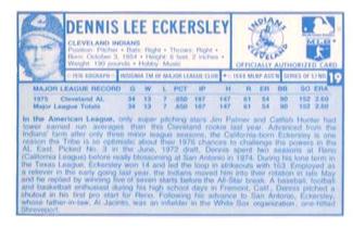 1976 Kellogg's 3-D Super Stars #19 Dennis Eckersley Back