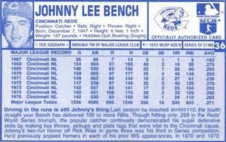 1976 Kellogg's 3-D Super Stars #36 Johnny Bench Back