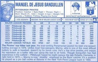 1976 Kellogg's 3-D Super Stars #42 Manny Sanguillen Back