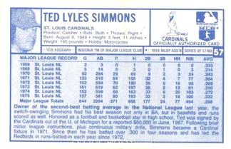 1976 Kellogg's 3-D Super Stars #57 Ted Simmons Back