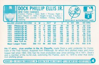 1977 Kellogg's 3-D Super Stars #4 Dock Ellis Back