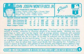 1977 Kellogg's 3-D Super Stars #5 John Montefusco Back