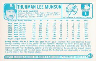 1977 Kellogg's 3-D Super Stars #23 Thurman Munson Back