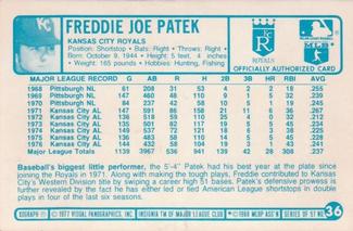 1977 Kellogg's 3-D Super Stars #36 Freddie Patek Back