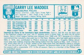 1977 Kellogg's 3-D Super Stars #37 Garry Maddox Back