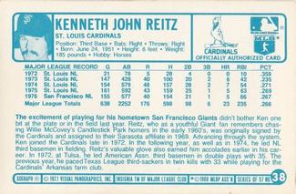 1977 Kellogg's 3-D Super Stars #38 Ken Reitz Back