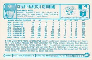 1977 Kellogg's 3-D Super Stars #40 Cesar Geronimo Back