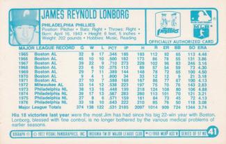 1977 Kellogg's 3-D Super Stars #41 Jim Lonborg Back