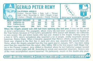 1977 Kellogg's 3-D Super Stars #44 Jerry Remy Back