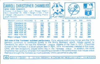 1978 Kellogg's 3-D Super Stars #13 Chris Chambliss Back