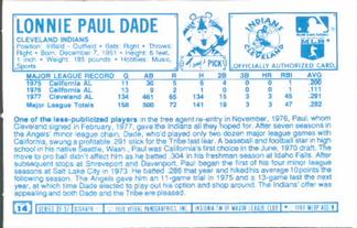 1978 Kellogg's 3-D Super Stars #14 Paul Dade Back