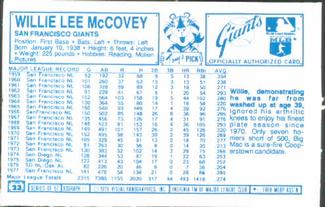 1978 Kellogg's 3-D Super Stars #23 Willie McCovey Back