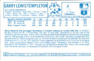 1978 Kellogg's 3-D Super Stars #31 Garry Templeton Back