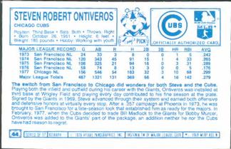1978 Kellogg's 3-D Super Stars #44 Steve Ontiveros Back
