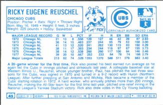 1978 Kellogg's 3-D Super Stars #45 Rick Reuschel Back