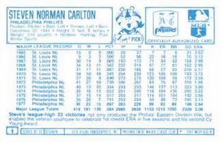 1978 Kellogg's 3-D Super Stars #1 Steve Carlton Back