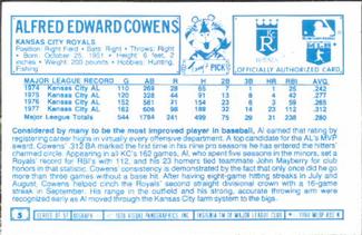 1978 Kellogg's 3-D Super Stars #5 Al Cowens Back