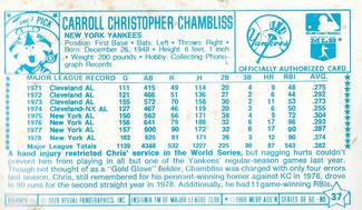 1979 Kellogg's 3-D Super Stars #37 Chris Chambliss Back
