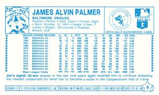 1979 Kellogg's 3-D Super Stars #5 Jim Palmer Back