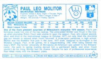 1979 Kellogg's 3-D Super Stars #20 Paul Molitor Back