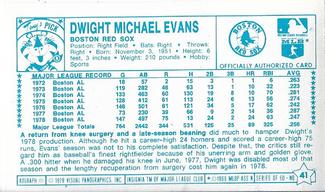 1979 Kellogg's 3-D Super Stars #41 Dwight Evans Back