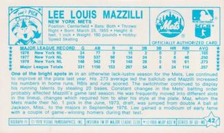 1979 Kellogg's 3-D Super Stars #42 Lee Mazzilli Back