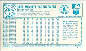 1979 Kellogg's 3-D Super Stars #45 Carl Yastrzemski Back