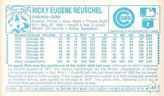 1979 Kellogg's 3-D Super Stars #47 Rick Reuschel Back