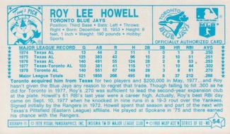 1979 Kellogg's 3-D Super Stars #54 Roy Howell Back