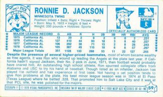 1979 Kellogg's 3-D Super Stars #59 Ron Jackson Back