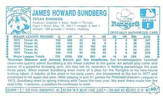 1979 Kellogg's 3-D Super Stars #60 Jim Sundberg Back
