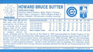 1980 Kellogg's 3-D Super Stars #10 Bruce Sutter Back