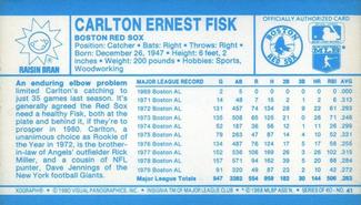 1980 Kellogg's 3-D Super Stars #41 Carlton Fisk Back