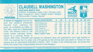 1980 Kellogg's 3-D Super Stars #34 Claudell Washington Back