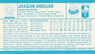 1980 Kellogg's 3-D Super Stars #55 Joaquin Andujar Back