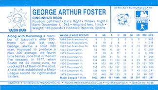 1980 Kellogg's 3-D Super Stars #50 George Foster Back