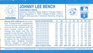 1980 Kellogg's 3-D Super Stars #52 Johnny Bench Back